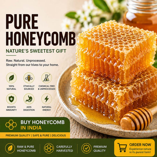 Premium raw comb honey harvested from natural beehive