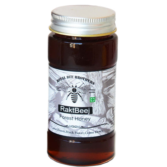 Raktbeej’s black forest honey in sustainable packaging, set against a white background.
