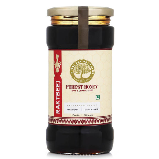 Royal Bee Brothers Raktbeej Black Forest Honey jar featuring rare raw honey sourced from deep Indian forest regions