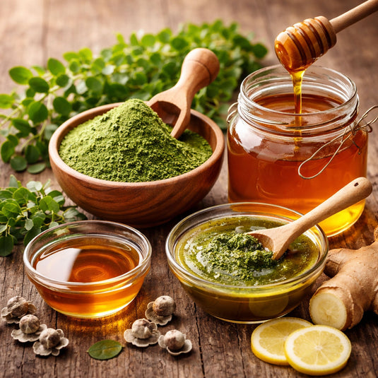 Forest honey and moringa powder mixed together for natural daily wellness