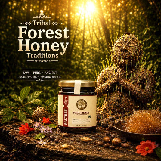 Tribal honey harvesters perform sacred forest rituals before harvesting season, seeking blessings, protection, abundance, and harmony with nature.