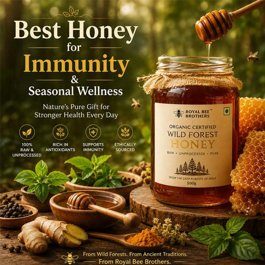 Raw wild forest honey for immunity booster, rich in antioxidants and natural enzymes, pure organic honey from Indian forests.