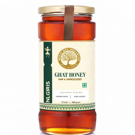 Pure Ghat Forest Honey in glass jar harvested from Indian forests