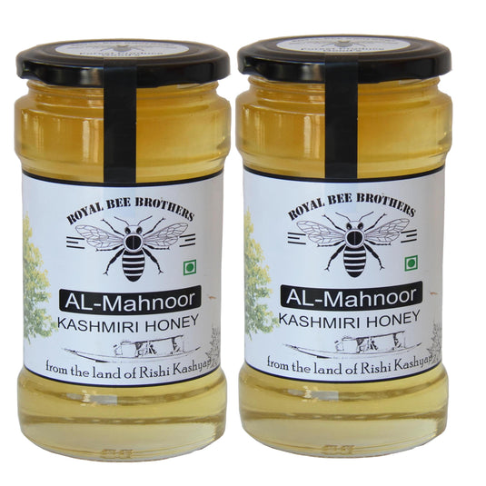 Organic Kashmiri white honey with smooth floral and earthy taste in traditional glass jar.