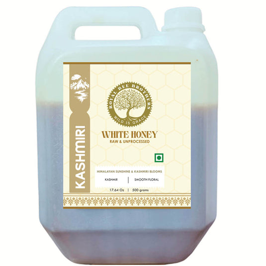 Natural Kashmiri honey online India featuring raw forest honey from Himalayan regions with pure floral aroma and rich amber consistency
