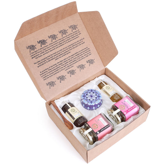 Manasa - Contains 02 types of forest honey, gulkand, dry fruits & nuts, beeswax candle, wooden spoon