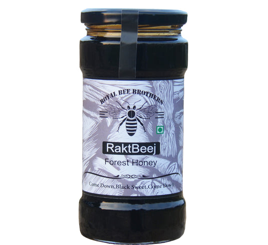 Jar of Raktbeej black forest honey sourced from Abujhmarh and Saranda forests.