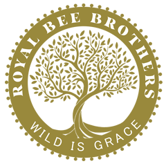 Logo of Royal Bee Brothers with a tree design and text 'Wild is Grace' on a white background.
